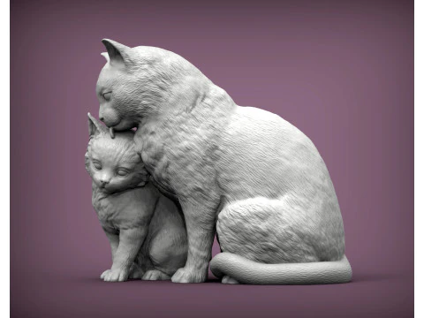Cat with kitten 3D Print Model
