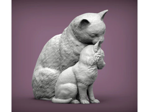 Cat with kitten 3D Print Model