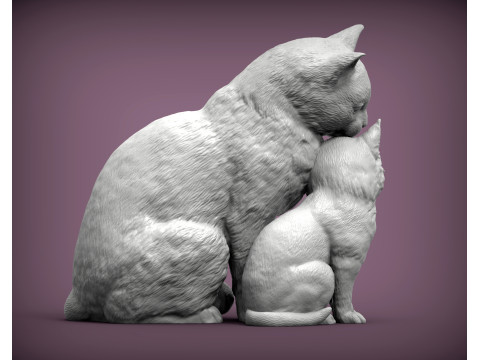 Cat with kitten Modèles 3D en vedette