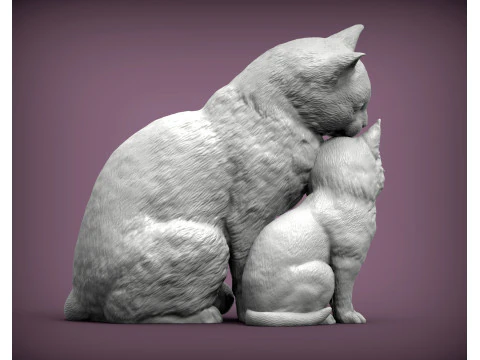 Cat with kitten 3D Print Model