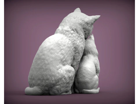 Cat with kitten 3D Print Model