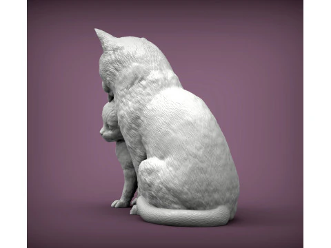Cat with kitten 3D Print Model