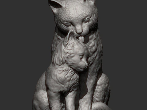 Cat with kitten 3D Print Model
