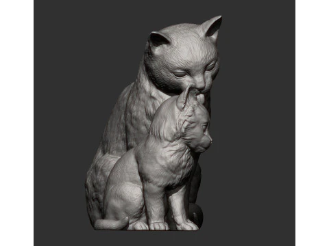Cat with kitten 3D Print Model
