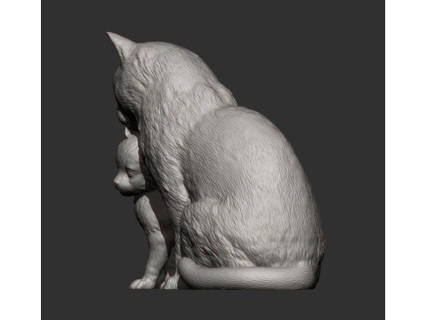 Cat with kitten 3D Print Model