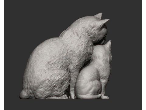 Cat with kitten 3D Print Model