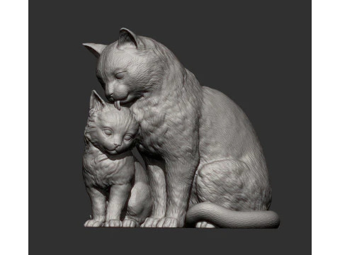 Cat with kitten 3D Print Model