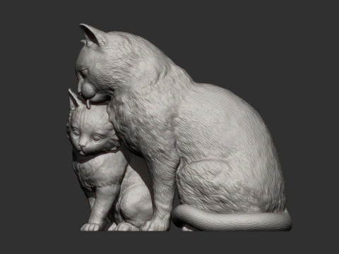 Cat with kitten 3D Print Model