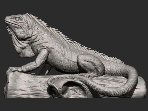 日志上的鬣蜥 3D 打印模型