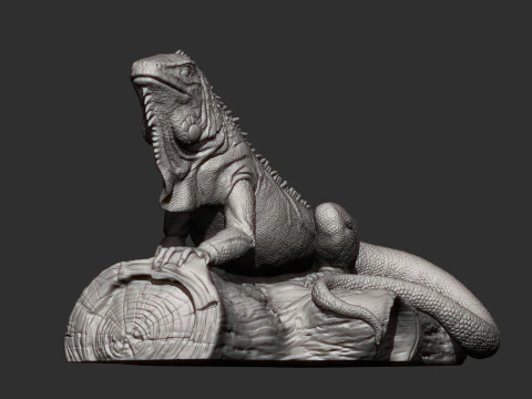 日志上的鬣蜥 3D 打印模型