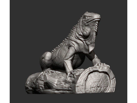 日志上的鬣蜥 3D 打印模型