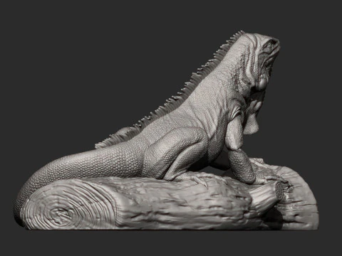 日志上的鬣蜥 3D 打印模型