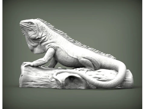 日志上的鬣蜥 3D 打印模型