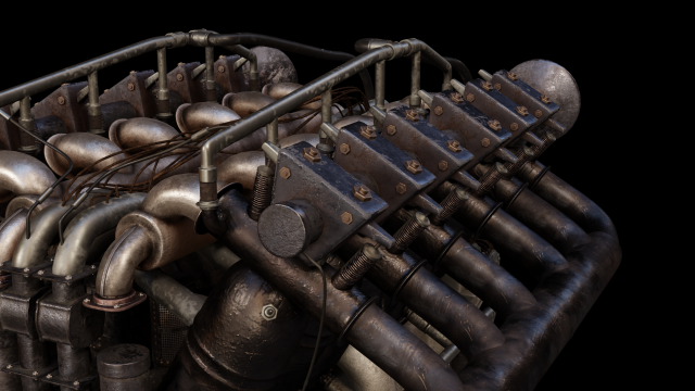 Aircraft V-Type Engine Vintage 3D Модель .c4d .max .obj .3ds .fbx .stl .blend 