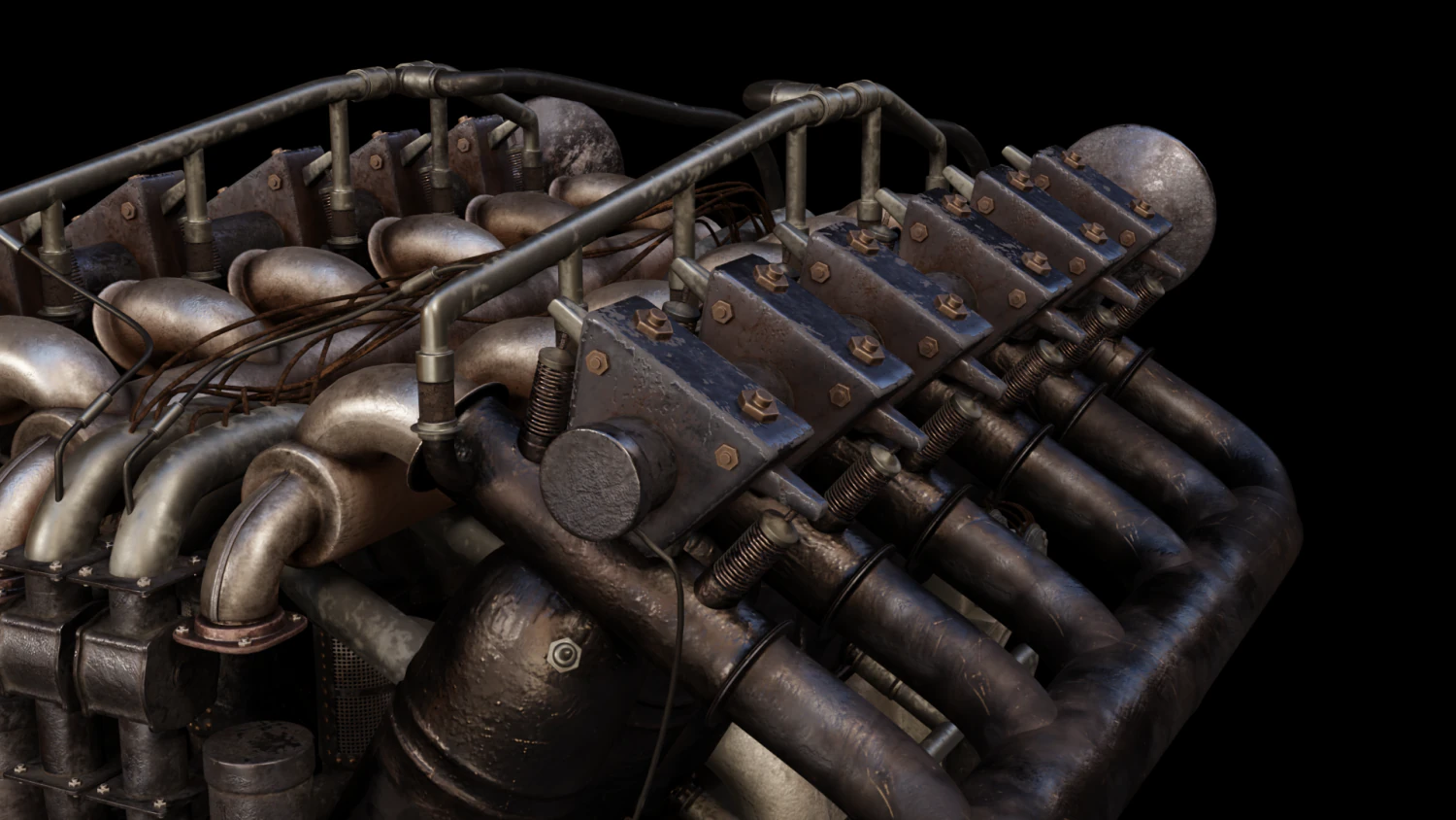 Aircraft V-Type Engine Vintage 3D Model .c4d .max .obj .3ds .fbx .stl .blend