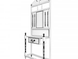 antique console table with wood frame mirror 3D Model