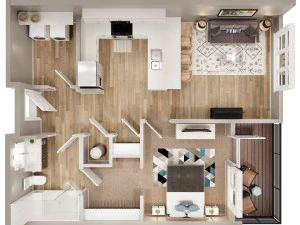 Denah lantai 1bhk Model 3D