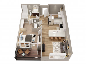 1bhk floor plan 3D मॉडल