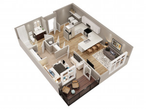 1bhk floor plan 3D मॉडल