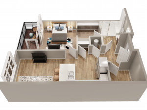 1bhk floor plan 3D मॉडल
