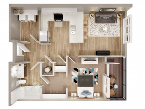 1bhk floor plan 3D मॉडल