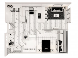 1bhk floor plan 3D मॉडल