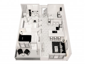1bhk floor plan 3D मॉडल