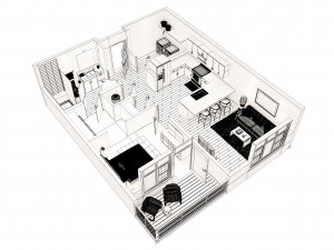 1bhk floor plan 3D मॉडल
