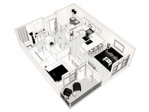 1bhk floor plan 3D Model