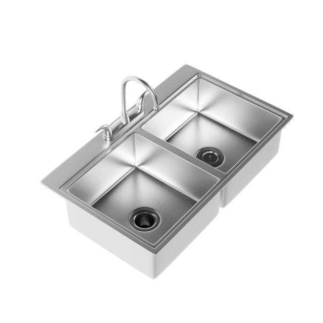 Double bowl kitchen sink 3D 模型 .c4d .max .obj .3ds .fbx .stl .blend 