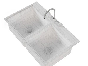 Double bowl kitchen sink 3D Model