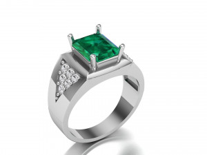 emerald cut mens ring Model 3D