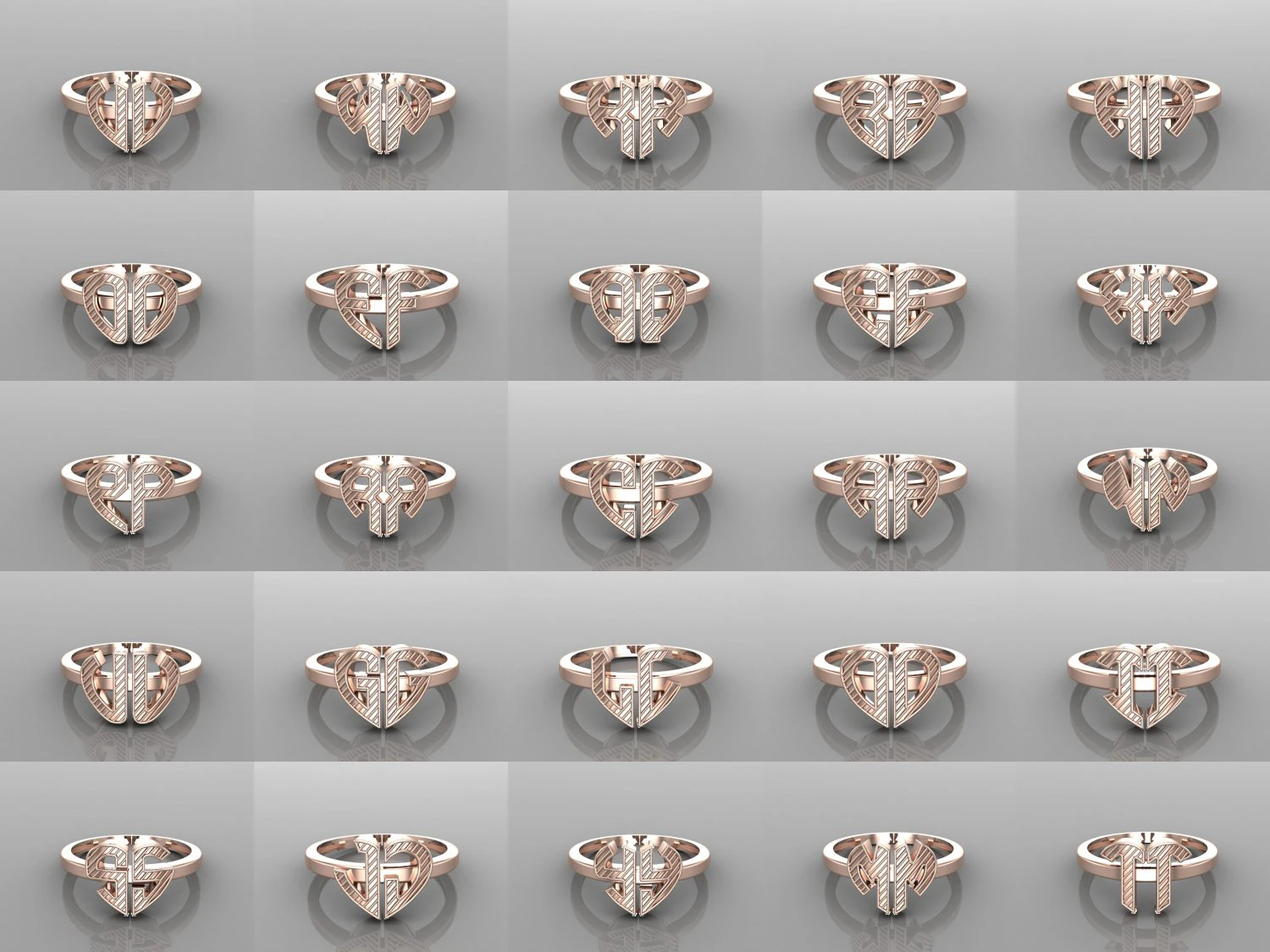 26 alphabet rings heart style 3dm stl and render 3d collection 3d print model 3D Model .c4d .max .obj .3ds .fbx .stl .blend 