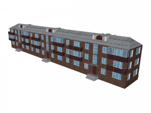 brick 3-storey apartment building 3D Model