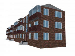 brick 3-storey apartment building 3D-Modell