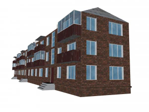 brick 3-storey apartment building 3D Model