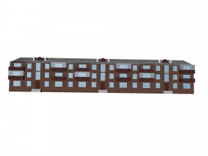 brick 3-storey apartment building 3D Model