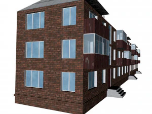 brick 3-storey apartment building 3D Model