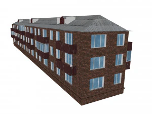 brick 3-storey apartment building 3D Model