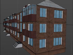 brick 3-storey apartment building 3D-Modell