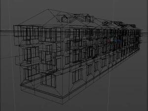 brick 3-storey apartment building 3D Model