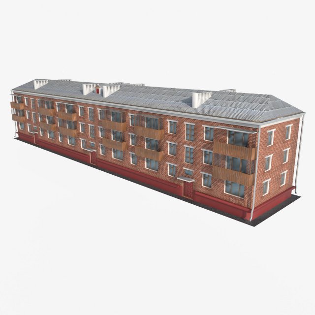 Brick 3-storey apartment building v2 3D मॉडल .c4d .max .obj .3ds .fbx .stl .blend 