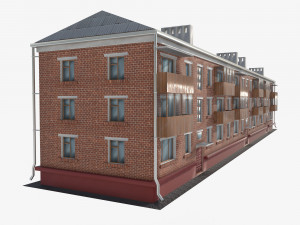 Brick 3-storey apartment building v2 3D मॉडल