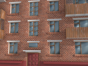 Brick 3-storey apartment building v2 3D मॉडल