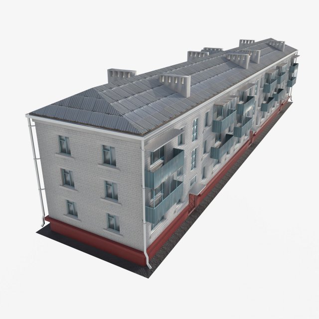 Brick 3-storey apartment building v3 3D 모델 .c4d .max .obj .3ds .fbx .stl .blend 