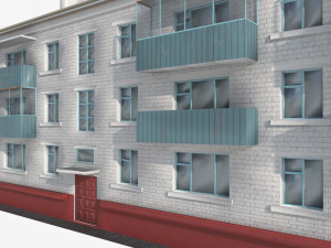 Brick 3-storey apartment building v3 3D 모델