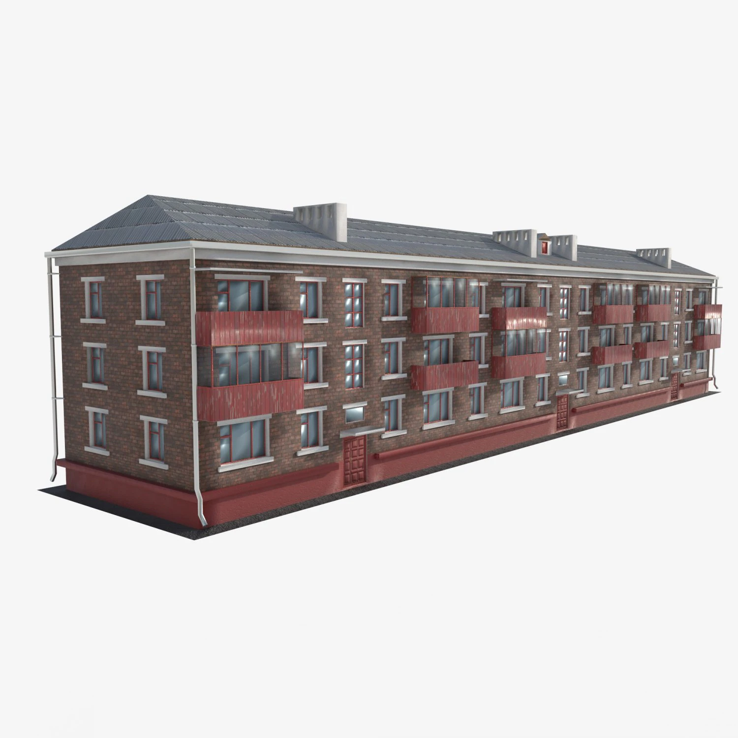 House red brick 3D Model .c4d .max .obj .3ds .fbx .stl .blend 