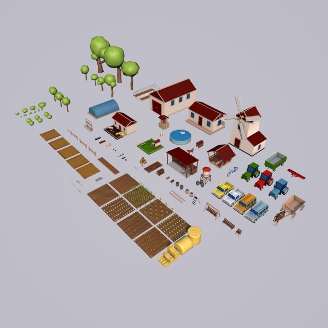 Farm asset collection Low-poly 3D Модель .c4d .max .obj .3ds .fbx .stl .blend 