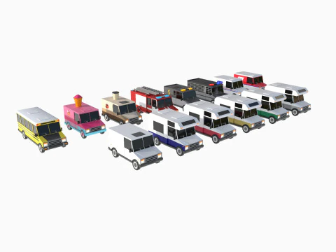 Set of special equipment vans 3D Model