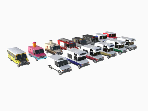 Set of special equipment vans 3D Model
